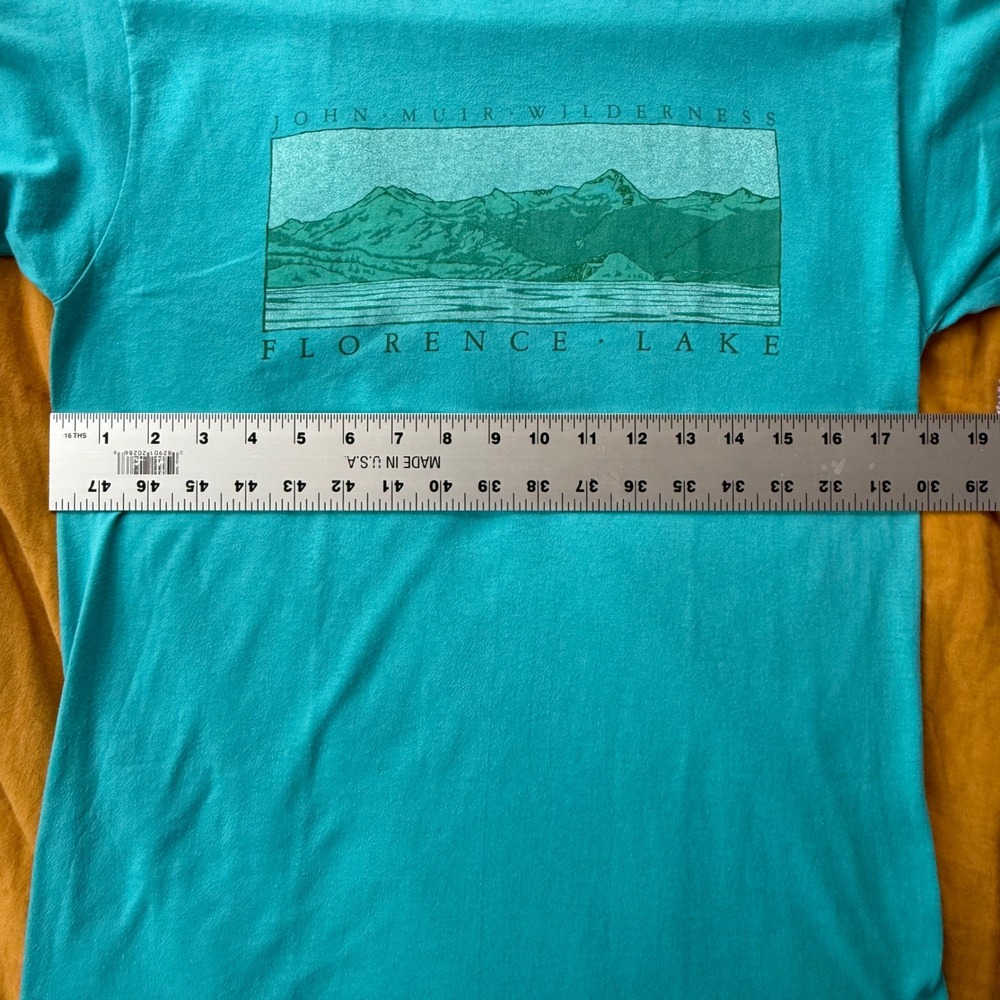 Vintage Hanes John Muir Wilderness Florence Lake Teal Graphic T-Shirt Mens M - Picture 5 of 7